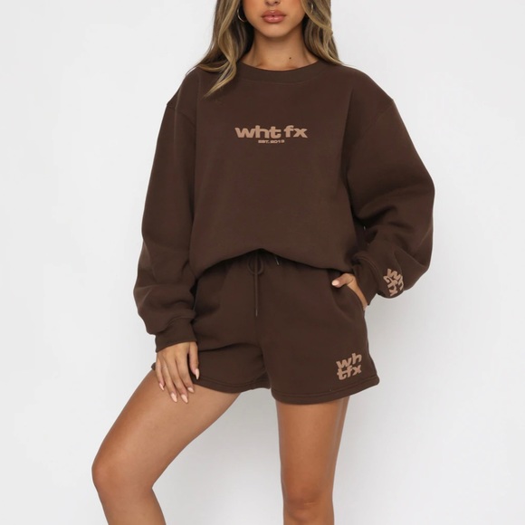 White fox boutique Lounge Shorts in Chocolate "Name Drop" - Picture 5 of 8